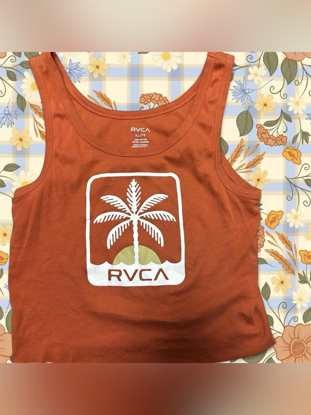 RVCA Rust Orange Palm-Graphic Tank Top